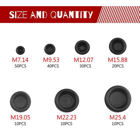 170 Piece Rubber Grommet Kit Dope Round Firewall Plugs For Auto Body And Sheet Metal Black Double Sided Wire Gasket size chart