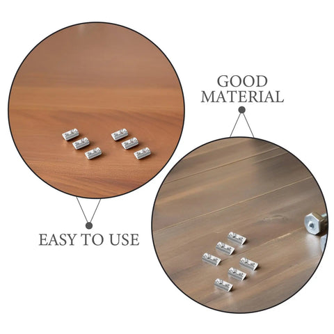 50 Pcs Premium M5 Cross Dowel Nuts Silver Carbon Steel Barrel Nut Connector Hardware on a wooden surface for assembly.