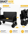 Heavy Duty Folding Wagon Cart With Wheels 560Lbs Load 240L Capacity, open and folded views with size measurements.