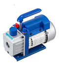 Pro Grade 1/4 Hvac Vacuum Pump Pulls A Sweet 2.5 Cfm Draw with blue handle and heavy steel build, designed for refrigeration use.