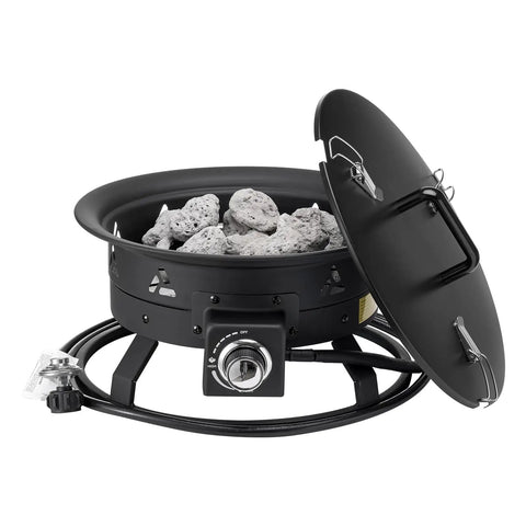 Propane Fire Pit 19 Inch Portable Outdoor Gas Fire Pit Includes Cover Lava Rocks, Adjustable Flame Height, 58,000 BTU, Smoke Free Heating, Black