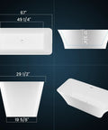 67 Inch Freestanding Acrylic Bathtub Sets Main Room Vibes With Double Walled Insulation And Ergonomic Deep Contour, top and side views.