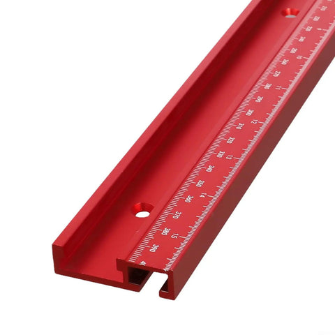 Red aluminum 45 Type T Slot Miter Track for router tables and saws, sliding jig fixture, featherboard guide, heavy duty woodworking clamp.