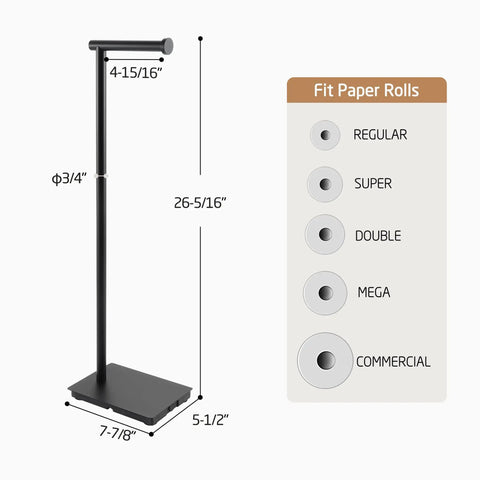 Rock Solid Free Standing Toilet Paper Holder In Matte Black Stainless Steel With No Wobble Heavy Base And 26 Inch Tall Design