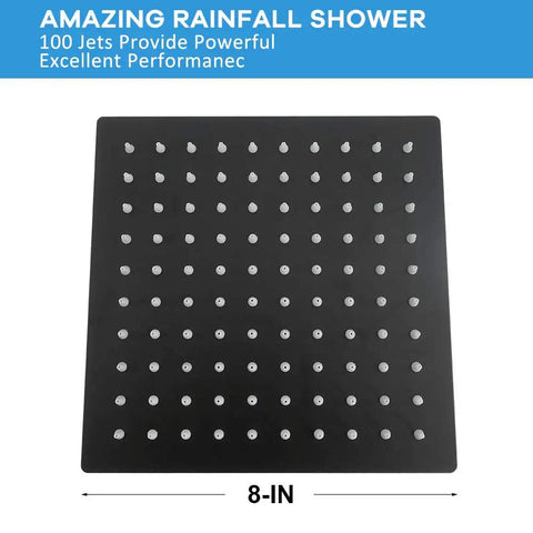 Square Rain Shower Head With 15 Inch Extension Arm 8 Inch Matte Black Stainless Steel Rainfall Shower Head For Full Body Coverage And Dope Waterfall Flow, showing 100 outlets