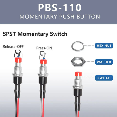 12 Pack Mini 7mm Momentary Push Button Switch Kit, 1A 250V SPST Normally Open, 2 Pin Terminals, 6 Prewired Round Push Buttons PBS 110, Perfect for DIY Projects Arcade Cabinets Controllers And Electronics, with hex nut and washer