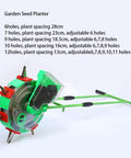 Corn Planter Seeder With Adjustable Depth For Precise Row Planting A Handy Hand Push Garden Seeder Roller Design shown on white background.