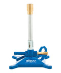 No Tip Bunsen Burner for LPG Fuel, Iron Body, with serrated inlet arm and blue cast iron base, suitable for lab use.