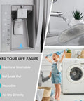 Two Pack Refrigerator Water Drip Tray Catcher Pads, Ultra Absorbent Splash Guard Mats in use with water and washing machine.