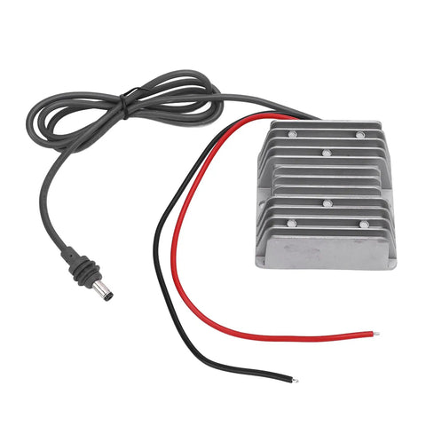 No Stress Step Up DC Boost Converter Cable delivering dead serious 57V 4.5A amp output with aluminum heatsink and wires.