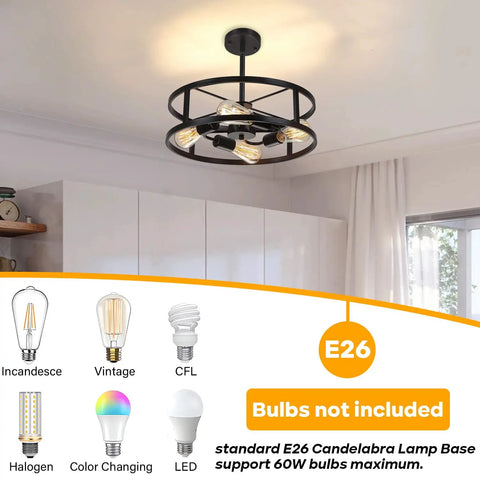 Black Industrial Farmhouse Semi Flush Mount Ceiling Light With Adjustable Height installed in kitchen with bulb options.
