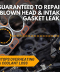 Head Gasket Sealant For Blown Head Gasket And Intake Leaks Quick Easy No Brainer Fix That Stops Coolant And Oil Leaks Fast Safe Engine Repair Trusted For Over 75 Years Keeps Your Ride Running Without Major Head Work. product image with blown head gasket and coolant loss text