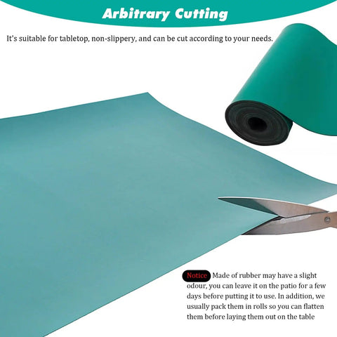 ESD Antistatic Rubber Mat Roll For Electronics Long Desk Soldering Pad rolled with scissors showing cutting option