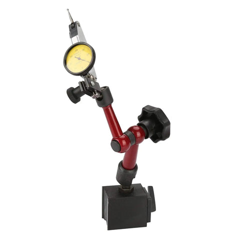 Small Dial Indicator With Magnetic Base And Flexible Stand For Precise Measurements Beefy Pro Grade Lever Dial Test Indicator With Stable Magnetic Mount Easy On Off Movement Shop Ready Durable Heavy Duty Construction For Workshop Use, red arm