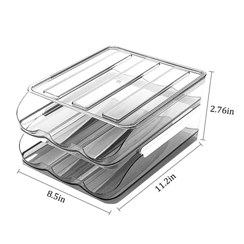 Auto Rolling Egg Storage Bin For Refrigerator, 36 Egg Capacity, Clear Plastic Two Layer Stackable Organizer With 7 Degree Slope
