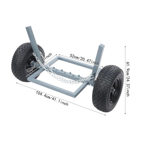 Beefed Up Heavy Duty Log Dolly With Tow Chain, 1500 Lb Capacity Firewood Cart dimensions with 16 inch rubber tires