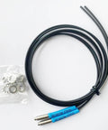 FT610 Diffuse Reflective Optical Fiber Sensor With 1M Line, 2mm Fiber Outer Diameter, M6 Probe, shown with accessories