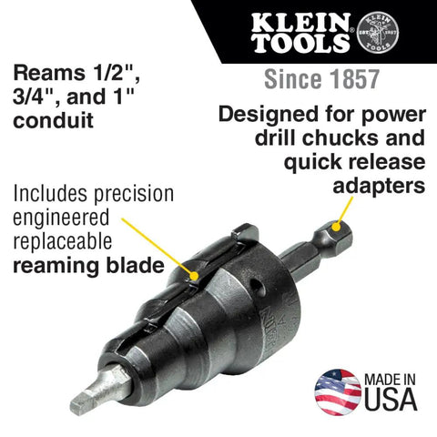 Power Conduit Reamer With Improved Bit Retention Reams One Half, Three Quarter, And One Inch Conduits Built Tough In USA