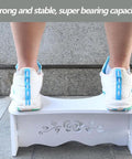 Person standing on 7 Inch Toilet Stool For Easy Bowel Movements, Adult And Kid Friendly Bathroom Step Stool With Detachable Wood Board