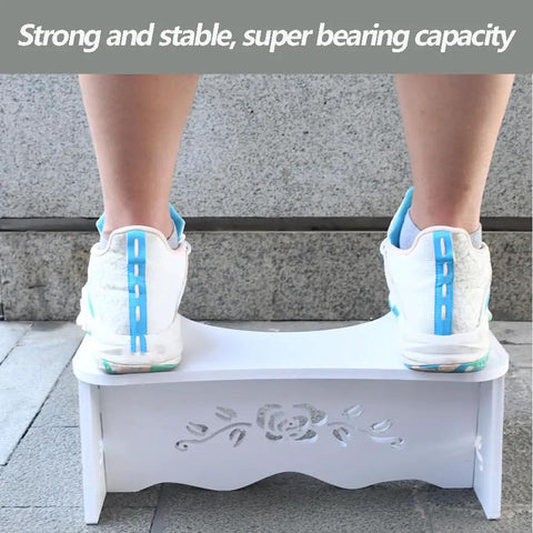 Person standing on 7 Inch Toilet Stool For Easy Bowel Movements, Adult And Kid Friendly Bathroom Step Stool With Detachable Wood Board