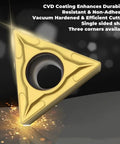 Carbide Turning Inserts TCMT16T304 For CNC Lathe Finishing And Semi Finishing Steel Stainless Steel Cast Iron Works Pro Grade Pack of 20, triangular insert close-up