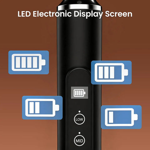 LED display of Rechargeable Milk Frother Wand For Coffee Handheld Electric Whisk IPX6 Waterproof One Touch Self Cleaning Cordless Drink Mixer Easy Clean Foaming On Point For Lattes Cappuccinos And More For Coffee Lovers Black