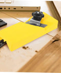 Heavy Duty Abs Edge Trimming Jig For Woodworking Shop Real Deal Hand Planer and Chamfer Attachment showing yellow ABS design.
