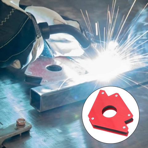 Heavy Duty 5 Inch Welding Magnetic Holder With Strong 75 Lbs Grip For Metal Fabrication Projects in use during welding process.