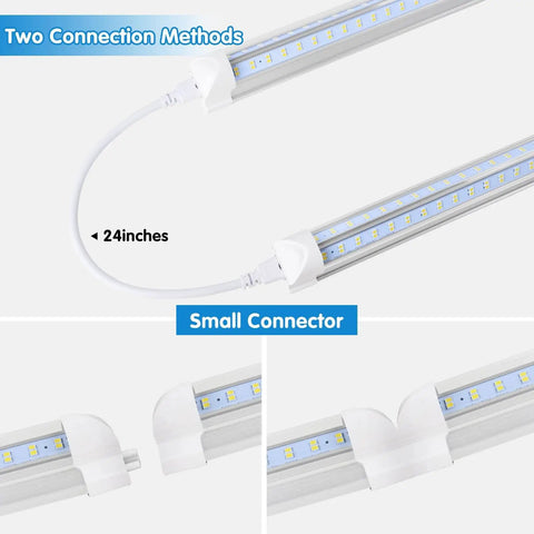 Close-up of 4Ft LED Shop Light 50W 6500K Daylight with connector options, showcasing linkable design and small connector.