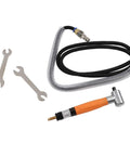 Top Shelf Right Angle Air Die Grinder Pencil Style Tool Pumping A Solid 70000 RPM Free Speed For Quick Deburring Polishing And Easy Brake Pad Cleanup Around The Shop with hose, wrenches.
