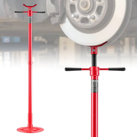 Underhoist Support Stand 1653 Lb Capacity With Adjustable Height From 54.02 Inches To 83.86 Inches, Bearing Mounted Spin Handle, Self Locking Threaded Screw, Essential Vehicle Underbody Support For Safer Lifts shown in front view with red finish.