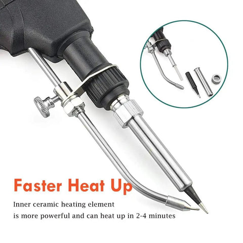Close-up of 5 In 1 Soldering Gun Kit With 60W Auto Feed Soldering Iron featuring ceramic heating element and tip details.