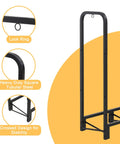 Heavy Duty 12 Foot Firewood Rack With Cover For Outdoor Storage And Indoor Use Large Black Log Rack Holds Three Quarters Face Cord Of Firewood Sturdy Tubular Steel Frame Weather Resistant showing lock ring and design features
