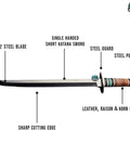 Hand Forged Short Sword With Sharp Tanto Blade, Custom Handmade Katana Steel Blade In D2 Steel, leather handle view