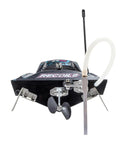 Rear view of Recoil 2 18 Inch Brushless Shreddy RTR with Water-Cooled Motor and ESC Self-Righting Deep-V Hull showing propeller and stabilizing rods.