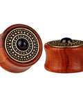 Sun Moon Organic Wood Saddle Ear Plugs Set Eight Pairs for Tunnels and Piercings Gift Box Finely Polished Easy Insertion Harmless to Skin