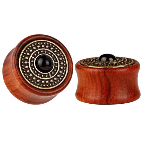 Sun Moon Organic Wood Saddle Ear Plugs Set Eight Pairs for Tunnels and Piercings Gift Box Finely Polished Easy Insertion Harmless to Skin