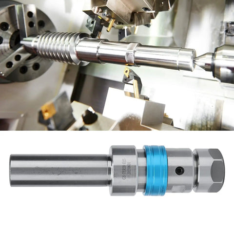 ER20 Floating Tapping Tool Holder with telescopic adjustment, shown in CNC lathe for M2 to M16, 20CrMnTi steel, front close-up