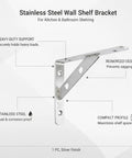 Stainless Steel Wall Shelf Bracket L Shape Heavy Duty Support For Kitchen Bath And Garage Storage Built To Last Mounting For Load Bearing Shelves Silver Finish 1 Piece - design details and features