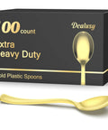 Heavy Duty Gold Plastic Spoons Disposable BPA Free Heat Resistant Premium Solid Design 100 Count Party Supplies Bulk Durable