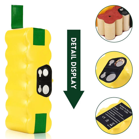 Roomba Replacement Battery 14.4V 4500mAh NiMH High Capacity Battery for Roomba 500 600 700 800 900 Series with detail display