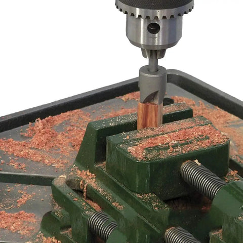 7 Piece Pen Mill Trimmer Set Featuring Heavy Duty Steel Cutter And Multi Size Pilot Shafts For 7Mm 8Mm 10Mm Tubes in use with wood shavings.