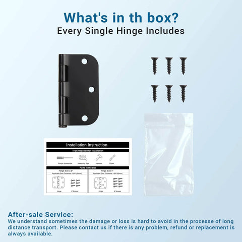 Matte Black Door Hinges 3 Pack 3.5 Inch By 3.5 Inch Heavy Duty No Squeak Rust Proof Interior Hinge Set With Five Eighths Radius Corners Durable Steel Construction Easy Install And Quiet Operation For Smooth Daily Use includes hinge screws instructions