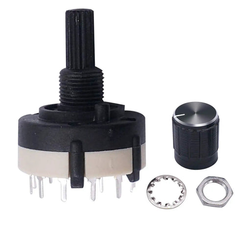 Rotary Switch RS26 1P12T 12 Position Band Selector Switch For Radio And DIY Electronics, kit with black knob and mounting hardware