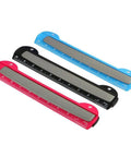 Red, black, and blue 3 Hole Punch For Ring Binders With Built In Ruler, Handy Portable Paper Puncher, 5 Sheets Capacity, on display.