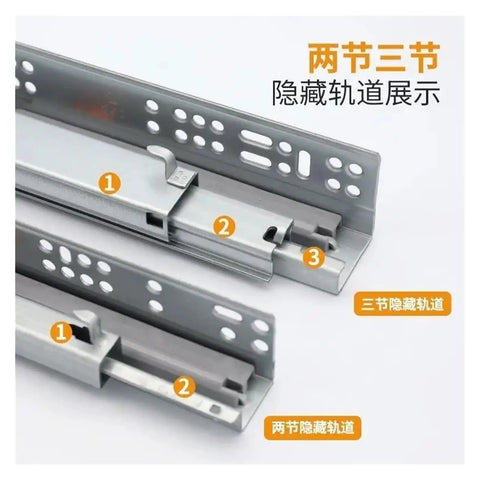 Built Tough Three Section Undermount Drawer Slides with hidden tracks and smooth operation for seamless installation.