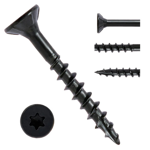 Outdoor Decking Screws One And A Half Inch Wood Screws Number Eight Three Hundred Piece Set, Rust Resistant Black Epoxy Coated