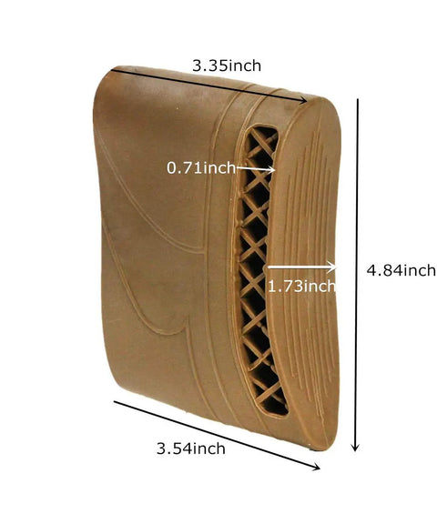 Beef Up Your Aim With This Gun Butt Stock Recoil Pad For Hunting And Shooting Black Silicone Cushion, dimensions shown, tan color
