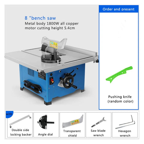 Bad Boy 8 Inch Mini Table Saw Electric Power Tool A Real Game Changer For Home Workshops Built Like A Tank With Dust Shroud And Overload Safety For Dead On Cuts Every Time with metal body and 1800W motor.