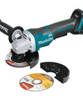 18V LXT Brushless Cordless Paddle Switch Cutoff And Angle Grinder with discs and guard, tool-only format displayed.